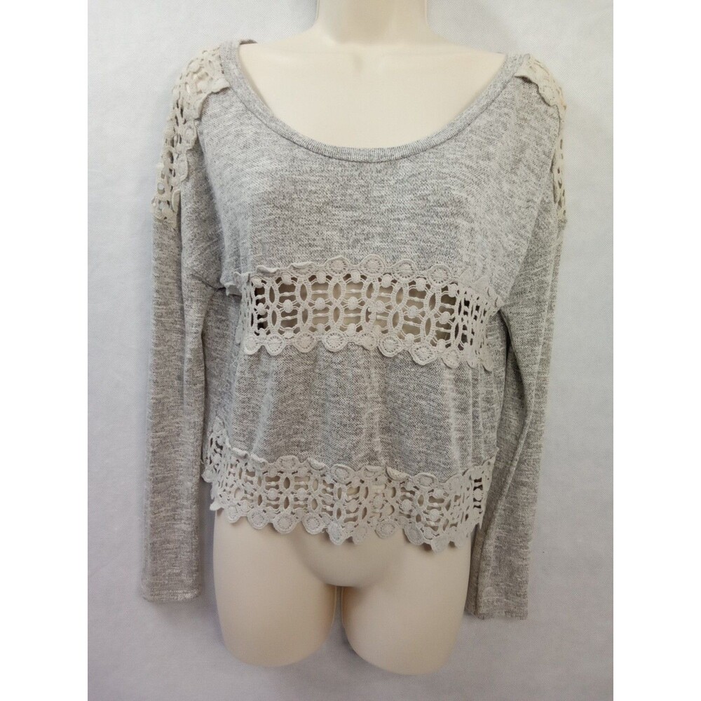 You Are Not Alone‎ Womens Medium Gray Top Embroidery Knit Crop